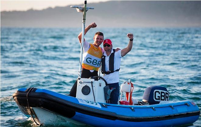 Giles Scott and Matt Howard in Finn class on day 7 at the Rio 2016 Olympic Sailing Competition © Richard Langdon/British Sailing Team